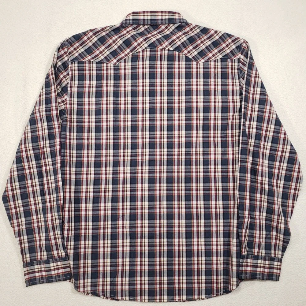 Levi's Pearl Snap Shirt Mens XXL Navy Red Plaid Western Modern Fit Shoulder Yoke